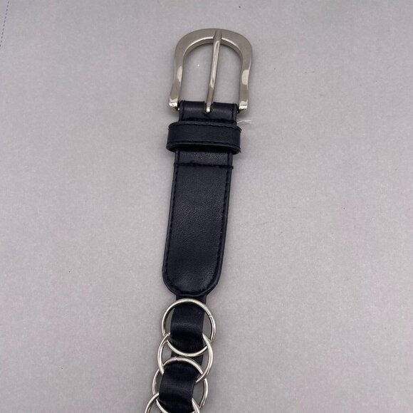 Women's Interlocking Black Leather Belt Adjustable Buckle Closure 52 Inches - Picture 7 of 8